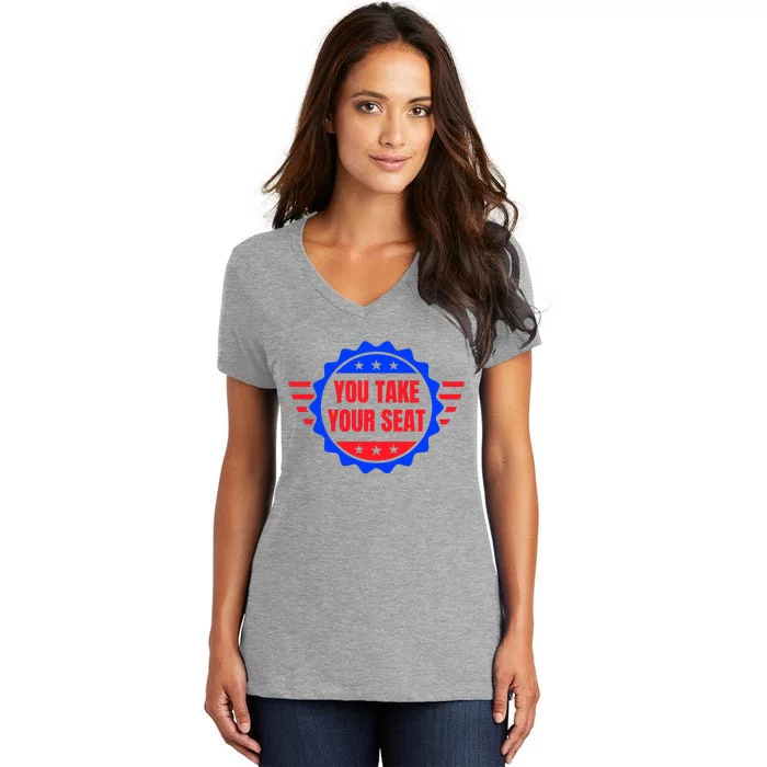 You Take Your Seat Anti Biden's Cue Cards USA Stars Stripes Women's V-Neck T-Shirt