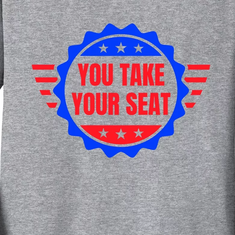 You Take Your Seat Anti Biden's Cue Cards USA Stars Stripes Kids Long Sleeve Shirt