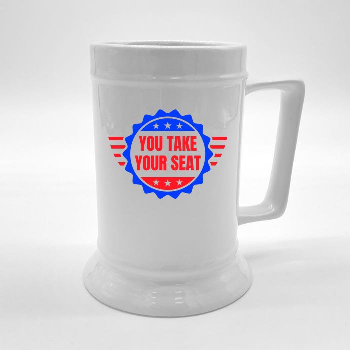 You Take Your Seat Anti Biden's Cue Cards USA Stars Stripes Front & Back Beer Stein