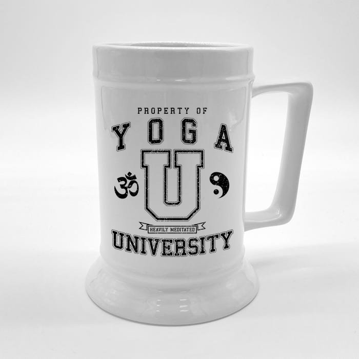 Yoga University Heavily Meditated Vintage College Varsity Cool Gift Front & Back Beer Stein