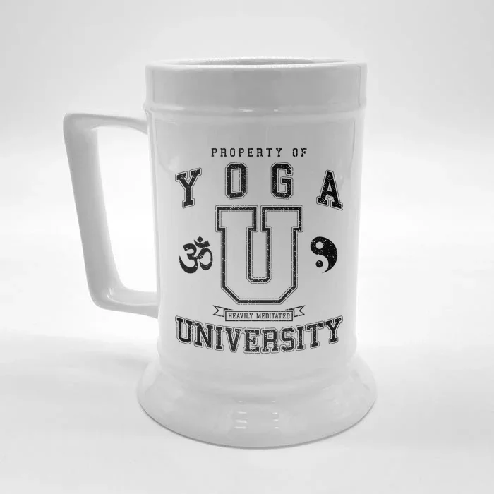 Yoga University Heavily Meditated Vintage College Varsity Cool Gift Front & Back Beer Stein