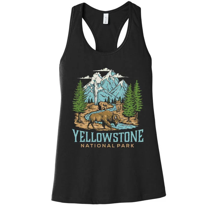 Yellowstone Us National Park Wolf Bison Bear Women's Racerback Tank