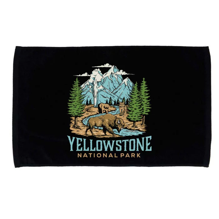 Yellowstone Us National Park Wolf Bison Bear Vintage Gift Microfiber Hand Towel