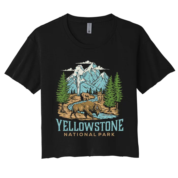 Yellowstone Us National Park Wolf Bison Bear Vintage Gift Women's Crop Top Tee