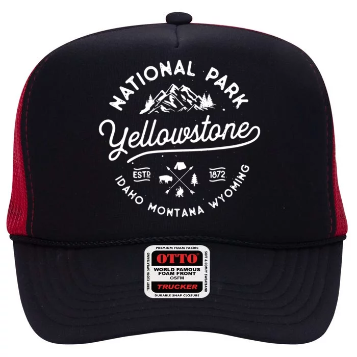 Yellowstone US National Park Bison Buffalo Vintage Men Women High Crown Mesh Trucker Hat