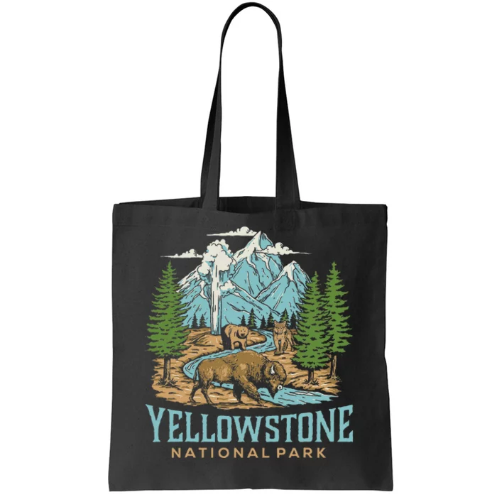 Yellowstone Us National Park Wolf Bison Bear Vintage Tote Bag