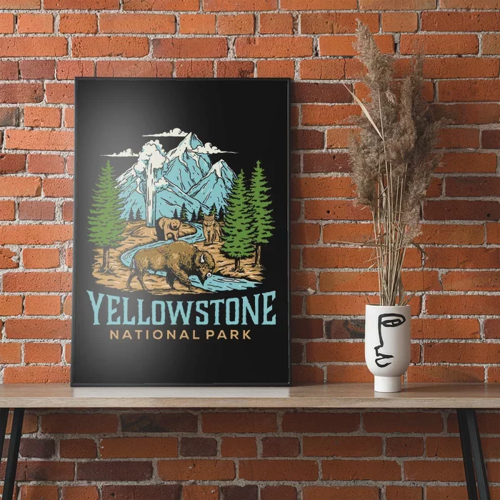 Yellowstone Us National Park Wolf Bison Bear Vintage Poster