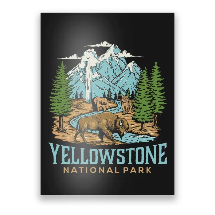 Yellowstone Us National Park Wolf Bison Bear Vintage Poster