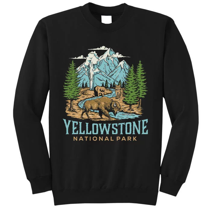 Yellowstone Us National Park Wolf Bison Bear Vintage Tall Sweatshirt