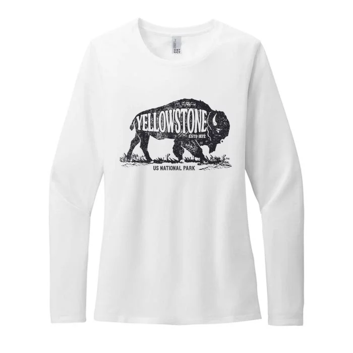 Yellowstone US National Park Bison Buffalo Vintage Men Women Womens CVC Long Sleeve Shirt