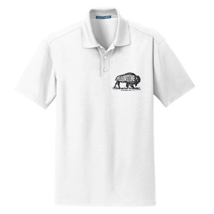 Yellowstone US National Park Bison Buffalo Vintage Men Women Dry Zone Grid Performance Polo