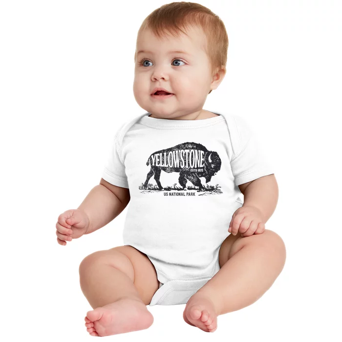 Yellowstone US National Park Bison Buffalo Vintage Men Women Baby Bodysuit