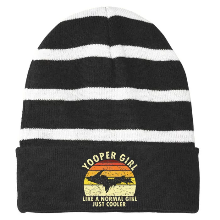 Yooper Upper Peninsula Retro Upper Michigan Striped Beanie with Solid Band