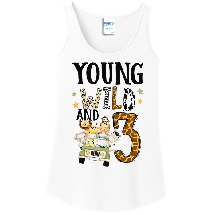 Young Wild & 3 Safari Wild Child 3rd Birthday Third Bday Ladies Essential Tank