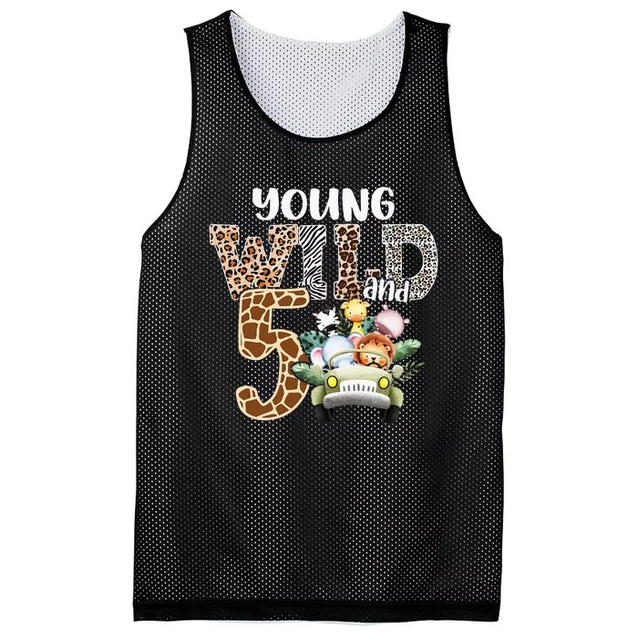 Young Wild And Five 5th Birthday Safari Animal Themed Mesh Reversible Basketball Jersey Tank