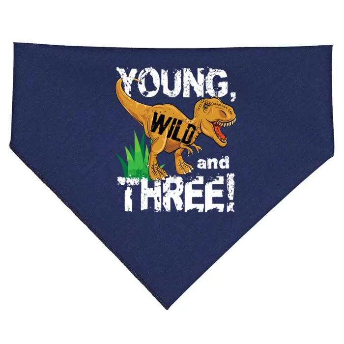 Young Wild And Three (3) Dinosaur Trex Birthday Boy USA-Made Doggie Bandana