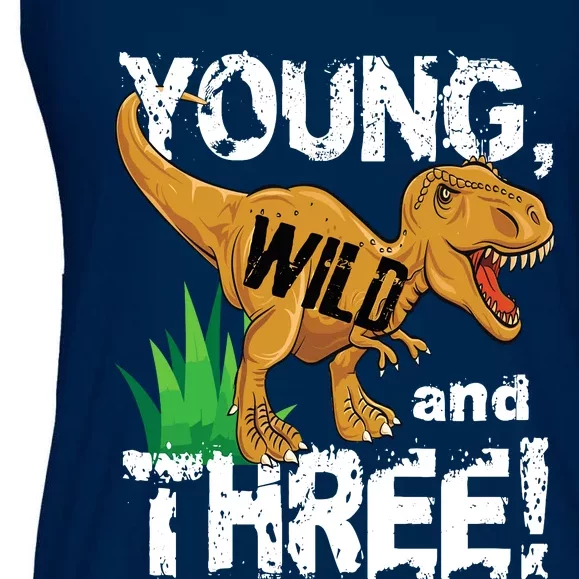 Young Wild And Three (3) Dinosaur Trex Birthday Boy Ladies Essential Flowy Tank