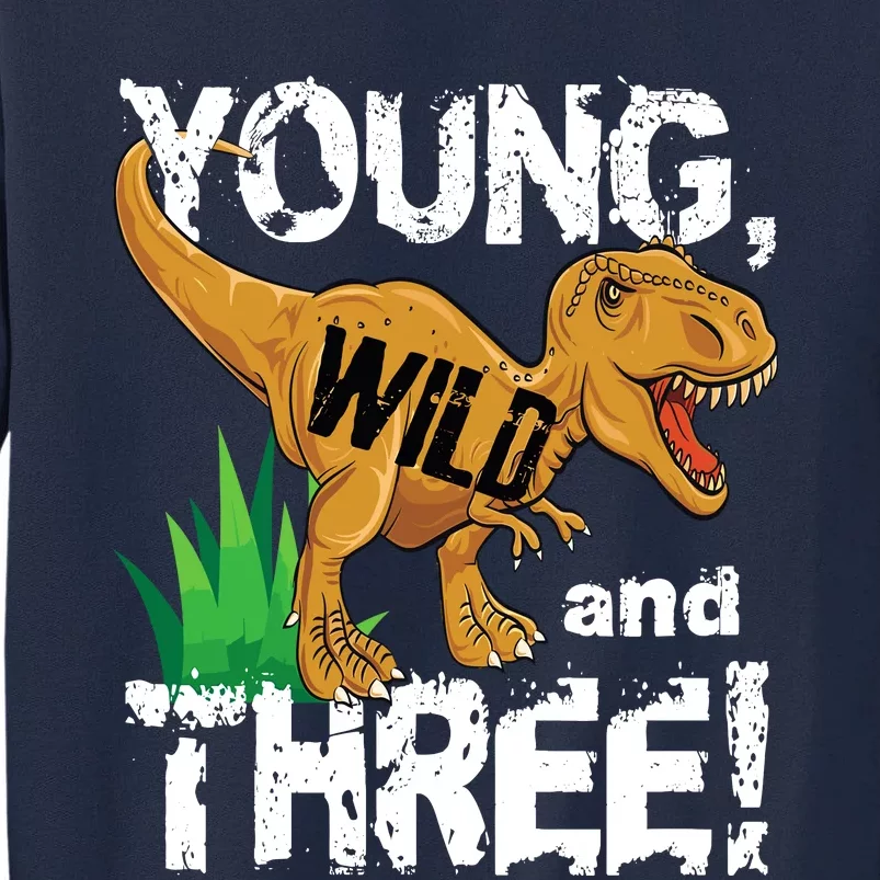 Young Wild And Three (3) Dinosaur Trex Birthday Boy Tall Sweatshirt