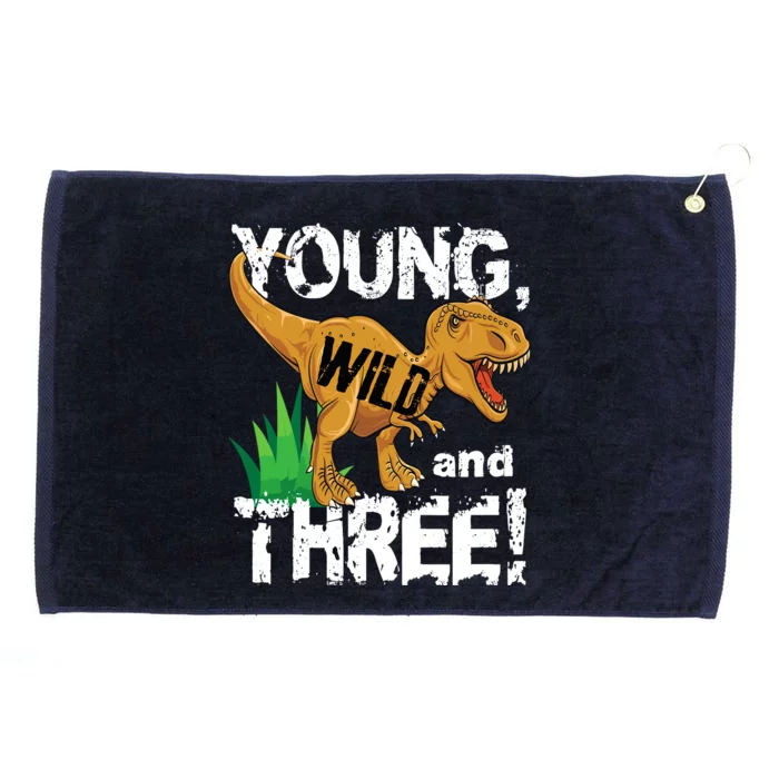 Young Wild And Three (3) Dinosaur Trex Birthday Boy Grommeted Golf Towel