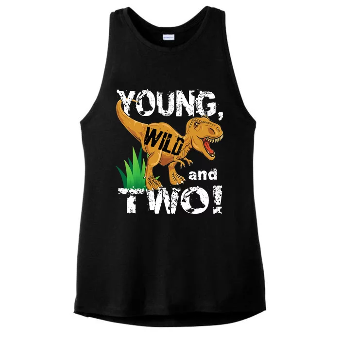 Young, Wild and Two 2 year old dinosaur birthday shirt boy Ladies Tri-Blend Wicking Tank