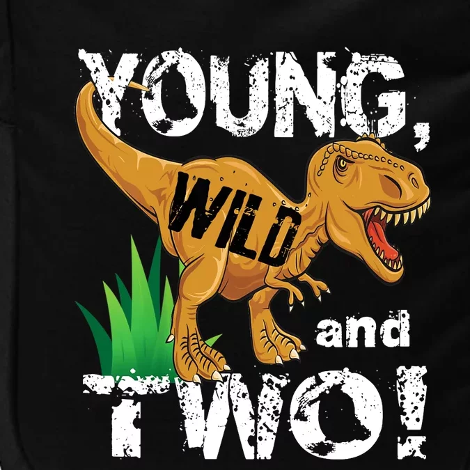 Young, Wild and Two 2 year old dinosaur birthday shirt boy Impact Tech Backpack