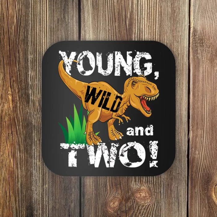 Young, Wild and Two 2 year old dinosaur birthday shirt boy Coaster