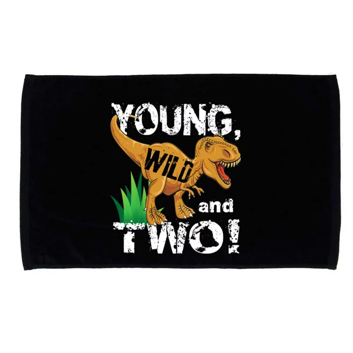 Young, Wild and Two 2 year old dinosaur birthday shirt boy Microfiber Hand Towel