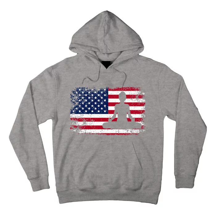 Yoga With American Flag With Lotus Position Padmasana Pulse Tall Hoodie