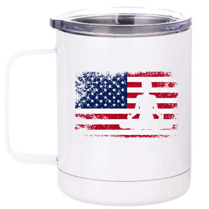 Yoga With American Flag With Lotus Position Padmasana Pulse Front & Back 12oz Stainless Steel Tumbler Cup