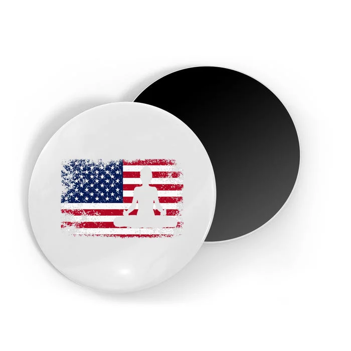 Yoga With American Flag With Lotus Position Padmasana Pulse Magnet