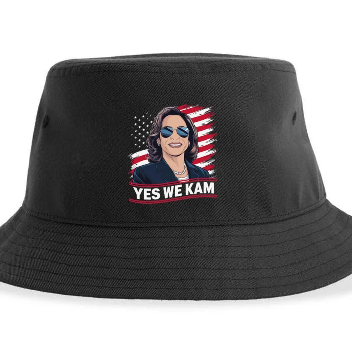 Yes We Kam American Flag Usa Kamala Harris Sustainable Bucket Hat