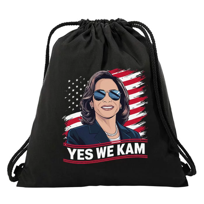 Yes We Kam American Flag Usa Kamala Harris Drawstring Bag