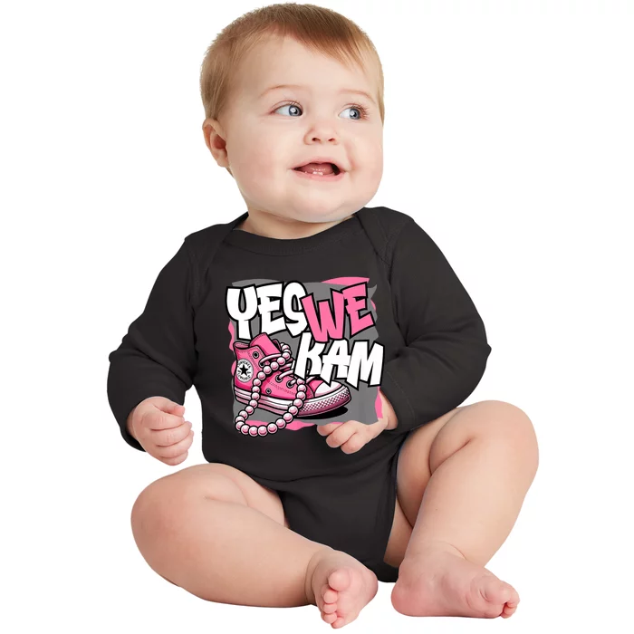 Yes We Kam Madam Shoes And Pearls 47th President Baby Long Sleeve Bodysuit