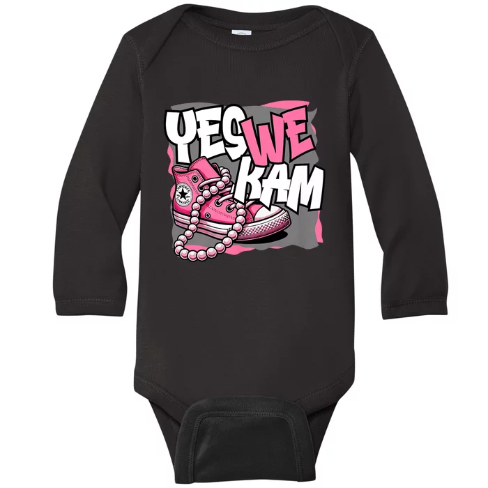 Yes We Kam Madam Shoes And Pearls 47th President Baby Long Sleeve Bodysuit