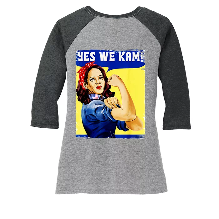 Yes We Kam Madam Harris Funny Women's Tri-Blend 3/4-Sleeve Raglan Shirt