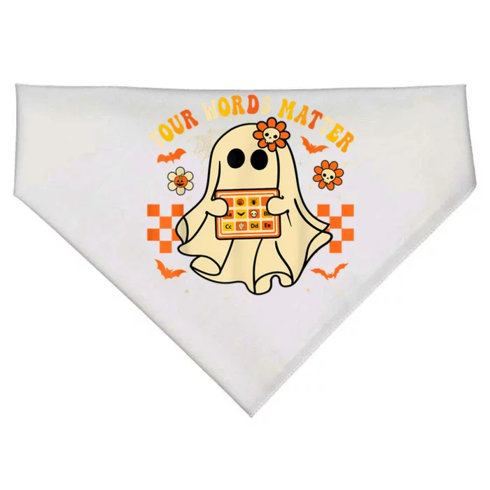 Your Words Matter Slp Speech Therapist Halloween Ghost USA-Made Doggie Bandana