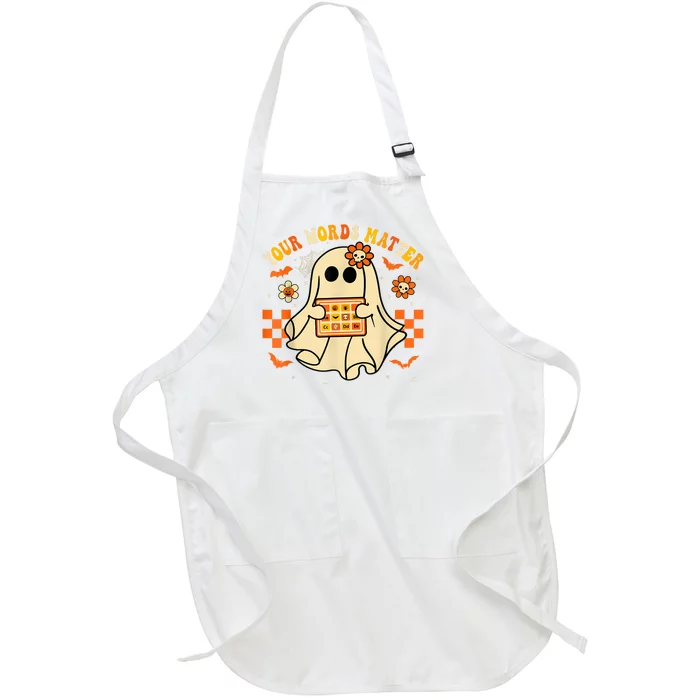 Your Words Matter Slp Speech Therapist Halloween Ghost Full-Length Apron With Pocket