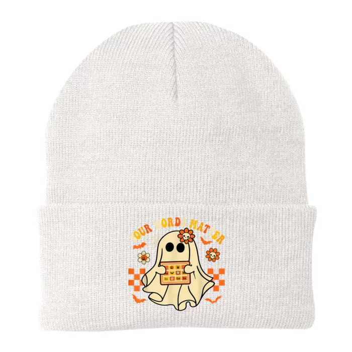 Your Words Matter Slp Speech Therapist Halloween Ghost Knit Cap Winter Beanie