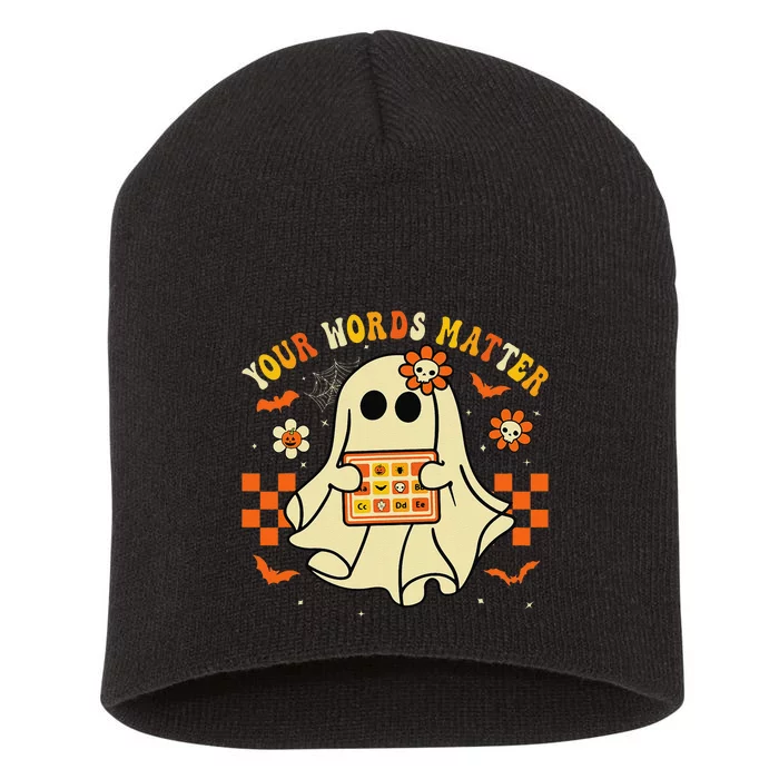 Your Words Matter Slp Speech Therapist Halloween Ghost Short Acrylic Beanie