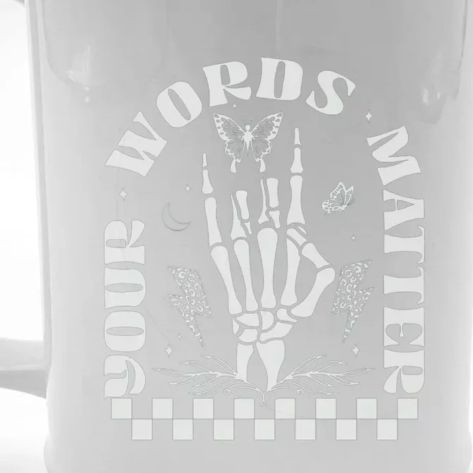 Your Words Matter Skeleton Rock Hand Aac Sped Teacher Spla Gift Front & Back Beer Stein