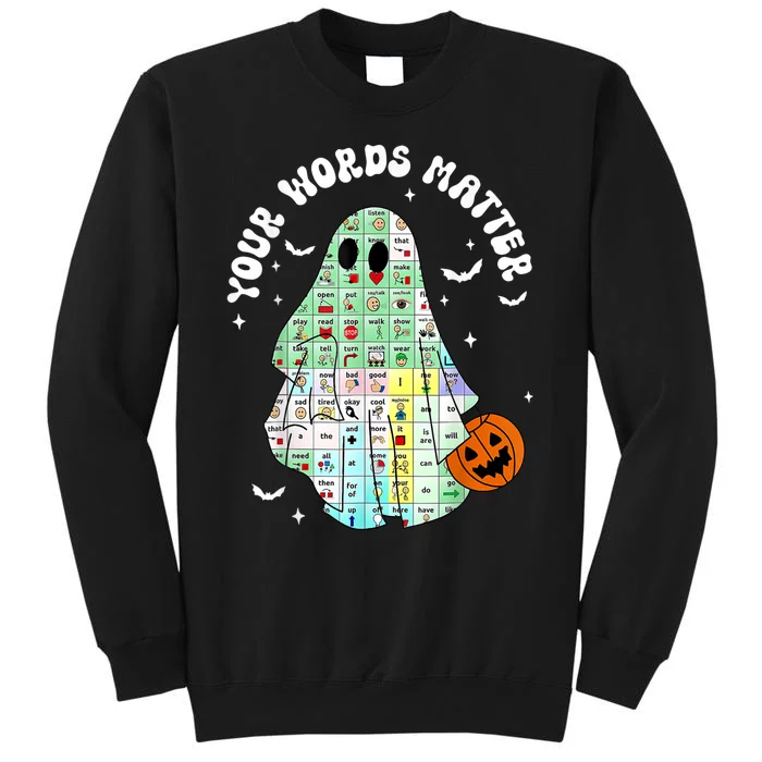 Your Words Matter Pumpkin Ghost Slp Speech Therapy Halloween Tall Sweatshirt