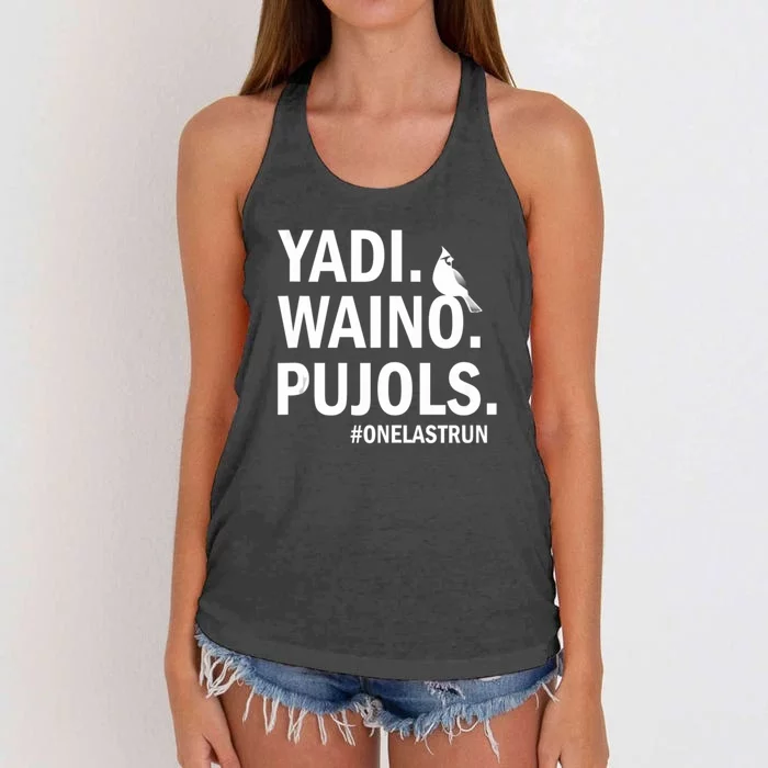 Yadi Waino Pujols #Onelastrun Baseball Softball Women's Knotted Racerback Tank