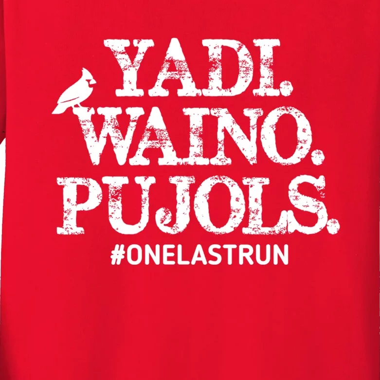 Teeshirtpalace Yadi Waino Pujols #Onelastrun Baseball Kids Long Sleeve Shirt