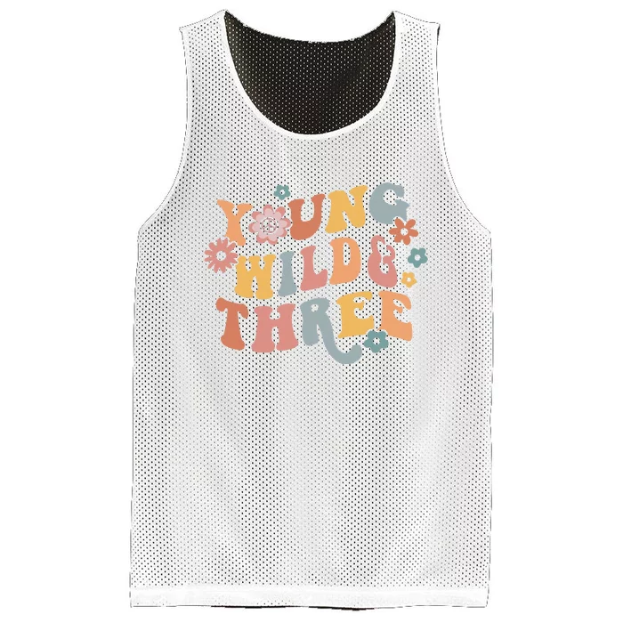 Young Wild & Three Retro Groovy 3rd Birthday Mesh Reversible Basketball Jersey Tank