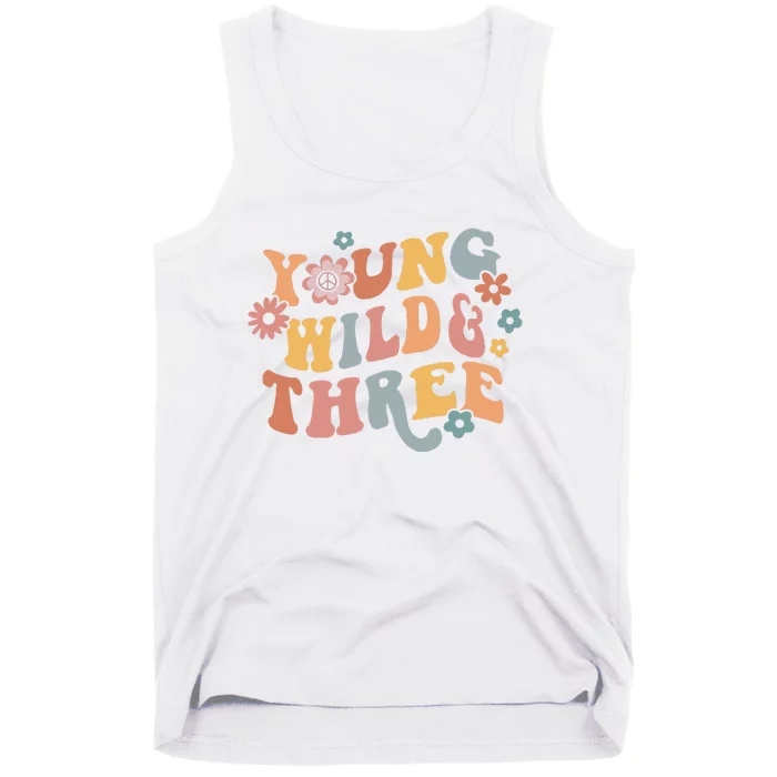 Young Wild & Three Retro Groovy 3rd Birthday Tank Top