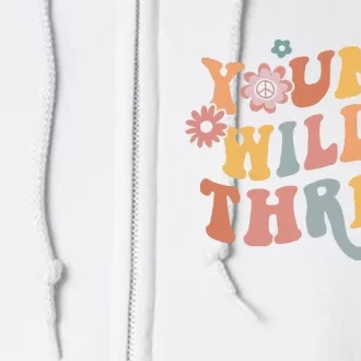 Young Wild & Three Retro Groovy 3rd Birthday Full Zip Hoodie