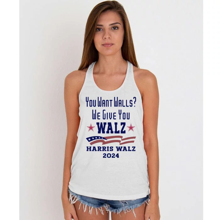 You Want Walls We Give You Walz. Harris Walz 2024 Women's Knotted Racerback Tank