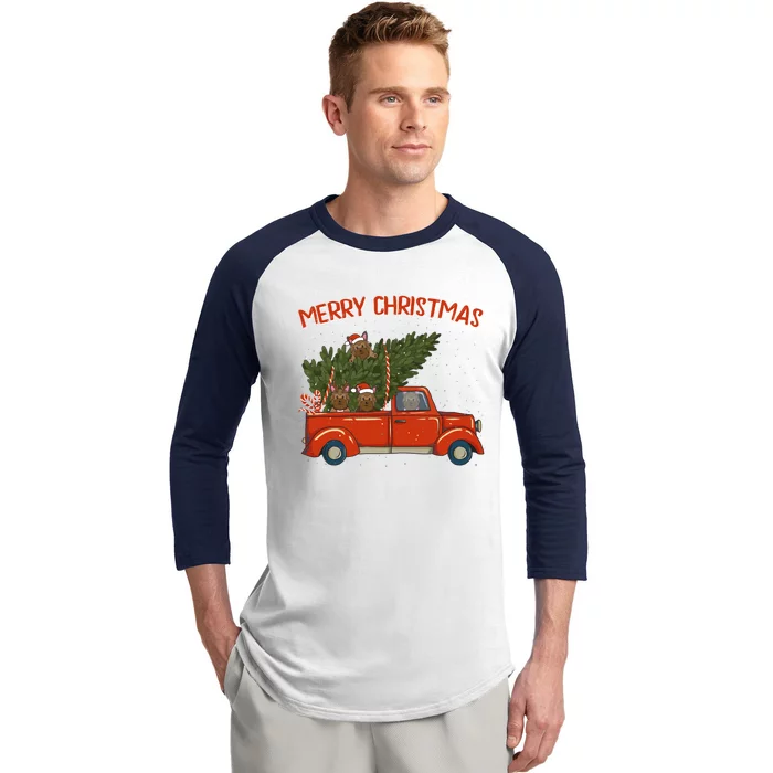 Yorkie Xmas Vintage Red Pickup Retro Truck Meaningful Gift Baseball Sleeve Shirt