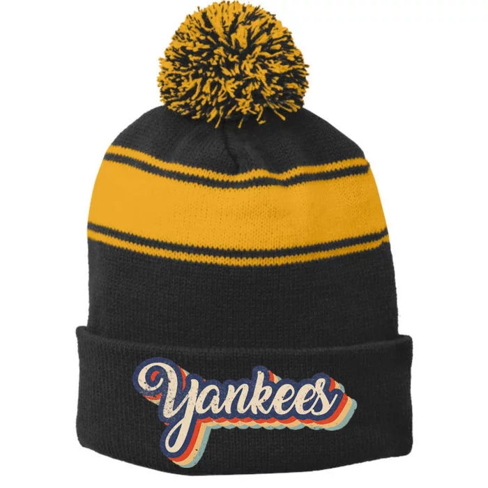 Yankees Stripe Pom Pom Beanie