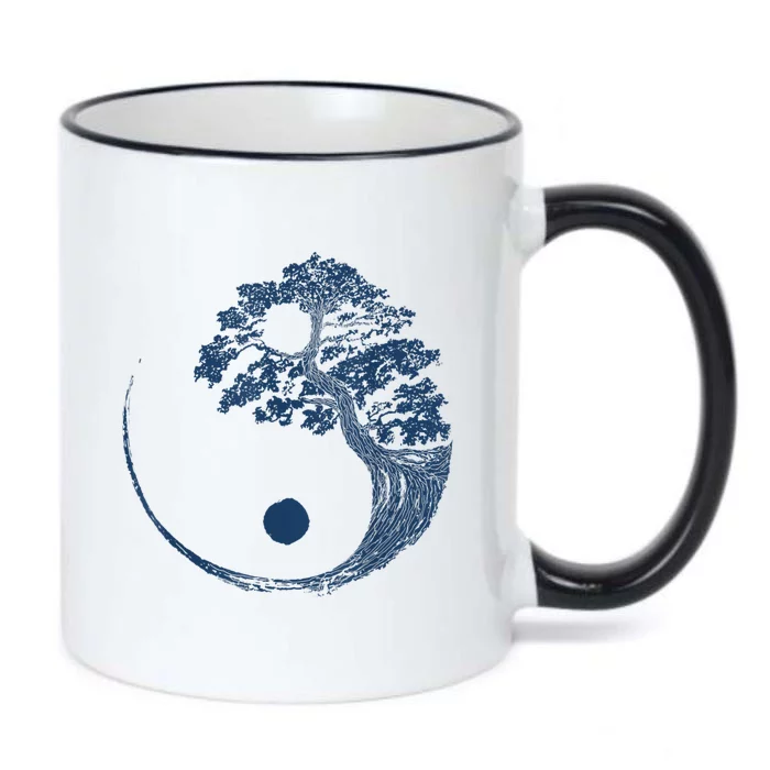 Yin Yang Blue Bonsai Tree Japanese Buddhist Zen Black Color Changing Mug